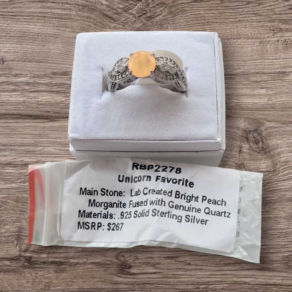 Unicorn Favorite Peach Morganite With Genuine Quartz Ring